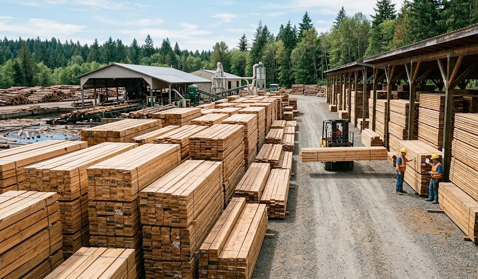 Our lumber yard stacked with premium reclaimed wood