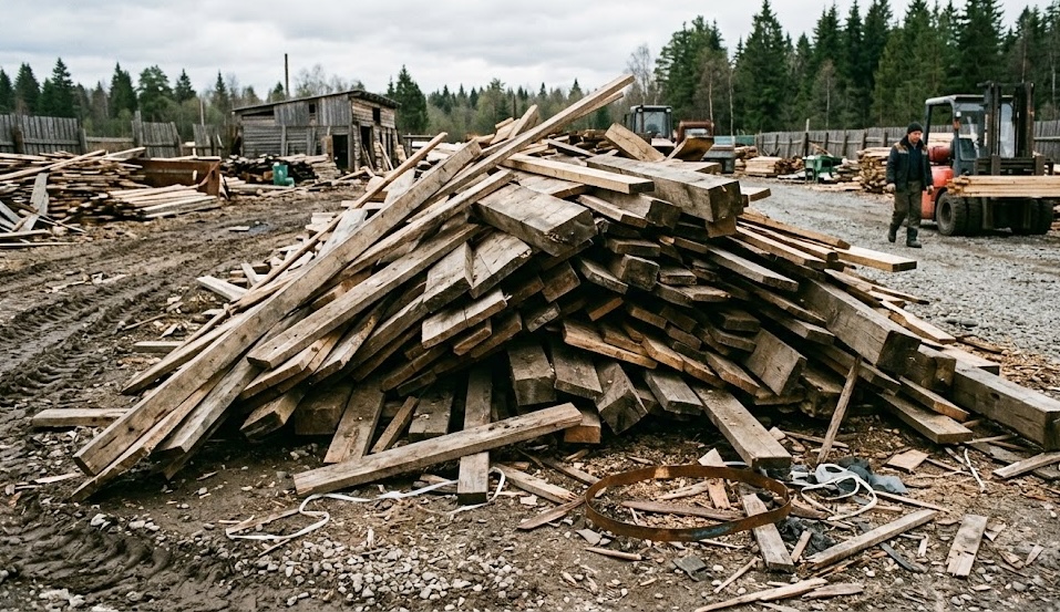 Reclaimed wood ready for salvage and processing